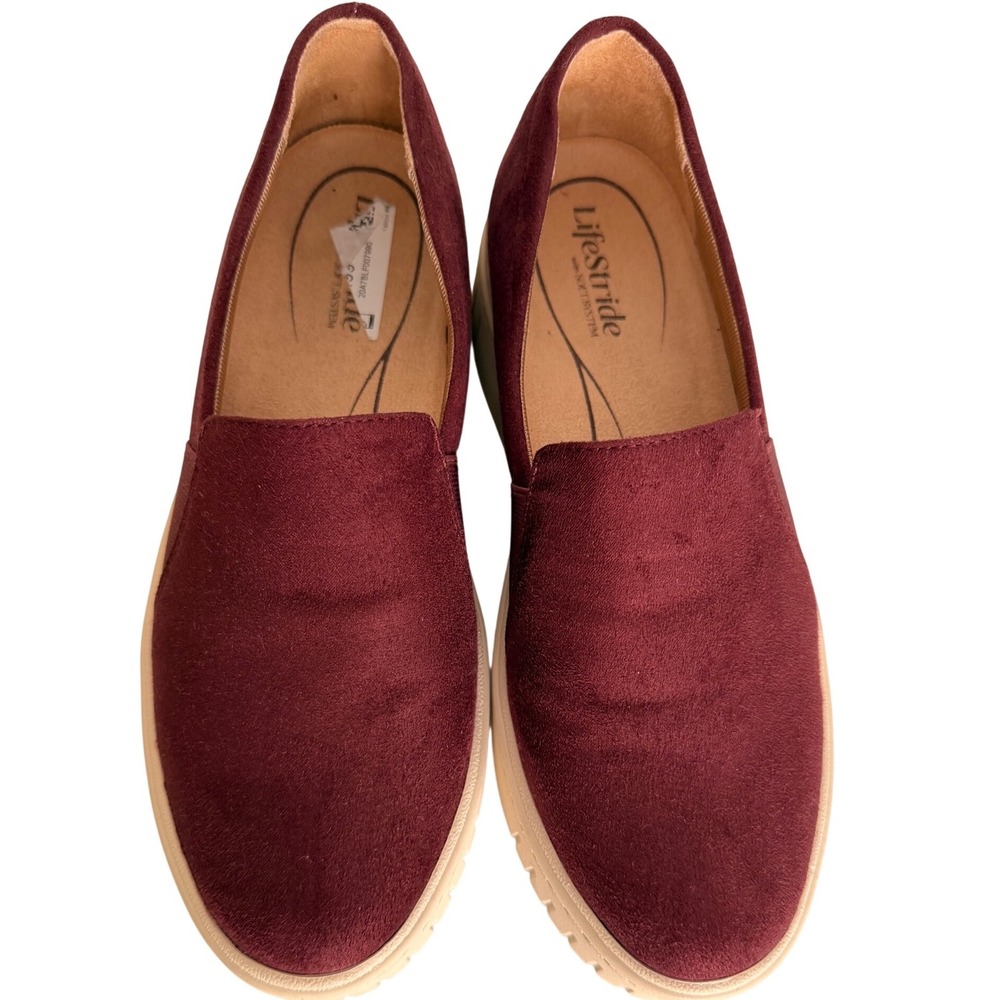 LifeStride Soft System Burgundy Faux Suede Slip On Platform Sneakers Womens 6M